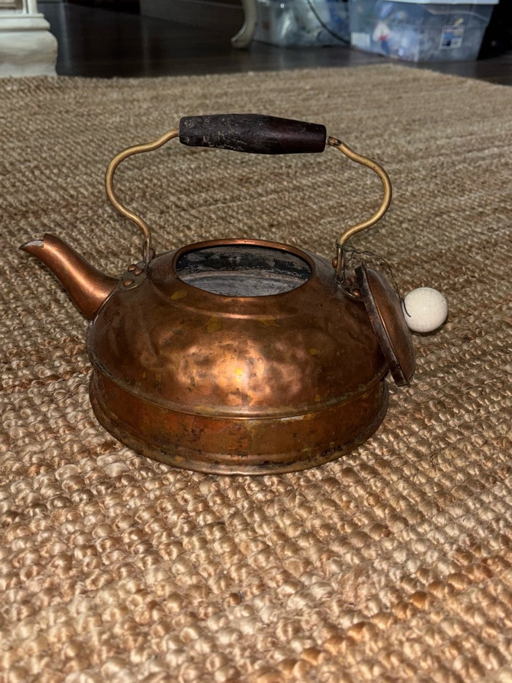 1900s Vintage Hammered Copper Kettle Decorative Tea Pot w Flowers